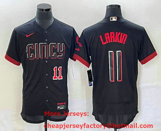 Men's Cincinnati Reds #11 Barry Larkin Number Black 2023 City Connect Flex Base Stitched Jersey 01