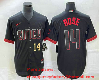 Men's Cincinnati Reds #14 Pete Rose Number Black 2023 City Connect Cool Base Stitched Jersey 03