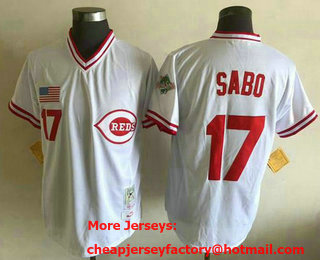 Men's Cincinnati Reds #17 Chris Sabo White Throwback Jersey