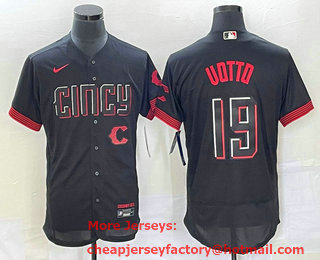 Men's Cincinnati Reds #19 Joey Votto Black 2023 City Connect Flex Base Stitched Jersey 01
