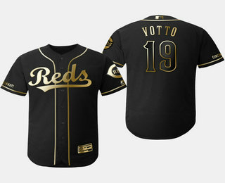 Men's Cincinnati Reds #19 Joey Votto Black Gold Stitched MLB Flex Base Jersey
