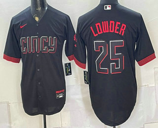 Men's Cincinnati Reds #25 Rhett Lowder Black City Connect Cool Base Stitched Jersey