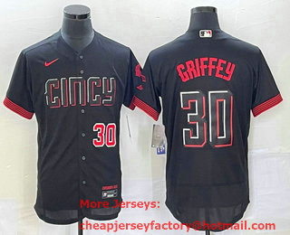 Men's Cincinnati Reds #30 Ken Griffey Jr Number Black 2023 City Connect Flex Base Stitched Jersey 02