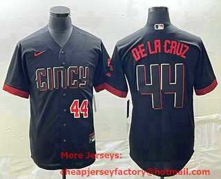 Men's Cincinnati Reds #44 Elly De La Cruz Number Black 2023 City Connect Cool Base Stitched Jersey 03