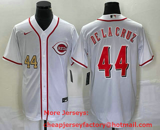 Men's Cincinnati Reds #44 Elly De La Cruz Number White Cool Base Stitched Baseball Jersey 02