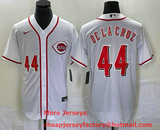 Men's Cincinnati Reds #44 Elly De La Cruz Number White Cool Base Stitched Baseball Jersey 03