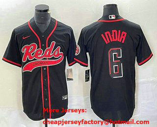 Men's Cincinnati Reds #6 Jonathan India Black 2023 City Connect With Patch Stitched Jersey 11