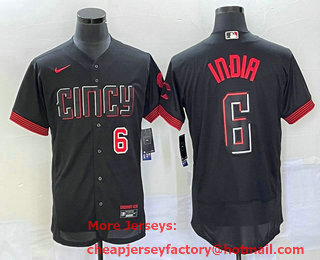 Men's Cincinnati Reds #6 Jonathan India Number Black 2023 City Connect Flex Base Stitched Jersey 01