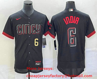 Men's Cincinnati Reds #6 Jonathan India Number Black 2023 City Connect Flex Base Stitched Jersey 03