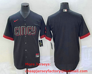 Men's Cincinnati Reds Blank Black 2023 City Connect Cool Base Stitched Jersey 02