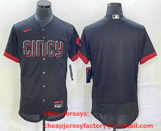Men's Cincinnati Reds Blank Black 2023 City Connect Flex Base Stitched Jersey 01