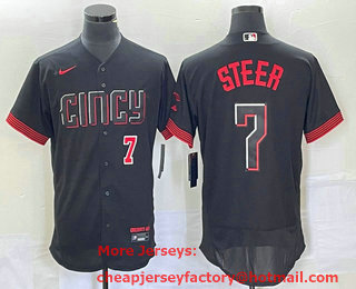 Men's Cincinnati Reds Spencer Steer Number Black 2023 City Connect Flex Base Stitched Jersey 02