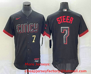 Men's Cincinnati Reds Spencer Steer Number Black 2023 City Connect Flex Base Stitched Jersey 03