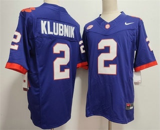 Men's Clemson Tigers #2 Cade Klubnik Purple FUSE College Football Jersey