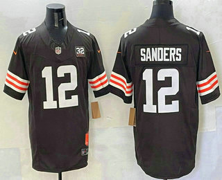 Men's Cleveland Browns #12 Shedeur Sanders Limited Brown Jim Brown Patch FUSE Vapor Jersey