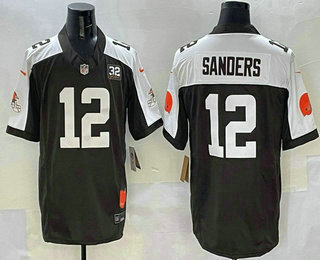 Men's Cleveland Browns #12 Shedeur Sanders Limited Brown Jim Brown Patch Thanksgiving FUSE Vapor Jersey