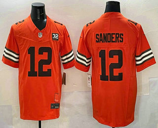 Men's Cleveland Browns #12 Shedeur Sanders Limited Orange Jim Brown Patch FUSE Vapor Jersey