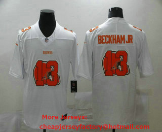 Men's Cleveland Browns #13 Odell Beckham Jr White 2020 Shadow Logo Vapor Untouchable Stitched NFL Nike Limited Jersey