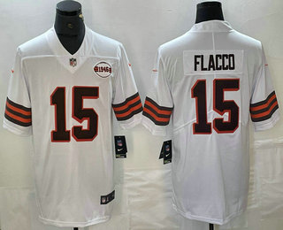 Men's Cleveland Browns #15 Joe Flacco 75TH Patch 1946 White 2021 Vapor Untouchable Stitched Nike Limited Jersey