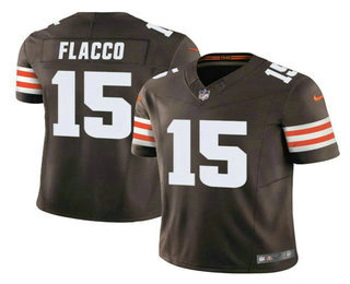 Men's Cleveland Browns #15 Joe Flacco Brown 2023 FUSE Vapor Limited Football Stitched Jersey