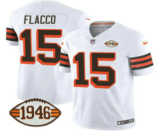 Men's Cleveland Browns #15 Joe Flacco White 2023 FUSE 1946 Collection Vapor Limited Football Stitched Jersey