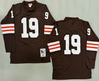 Men's Cleveland Browns #19 Bernie Kosar Brown Long Sleeves 1986 Throwback Jersey