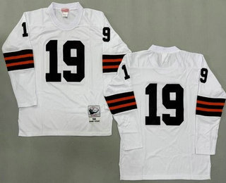 Men's Cleveland Browns #19 Bernie Kosar White Long Sleeves 1986 Throwback Jersey