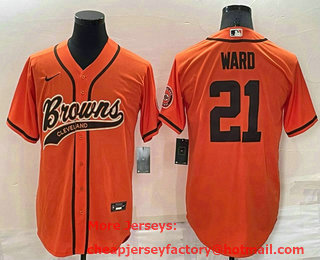 Men's Cleveland Browns #21 Denzel Ward Orange Stitched Cool Base Nike Baseball Jersey