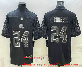 Men's Cleveland Browns #24 Nick Chubb Black Reflective Limited Stitched Jersey