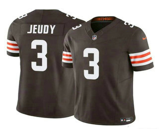 Men's Cleveland Browns #3 Jerry Jeudy Brown 2023 FUSE Vapor Limited Football Stitched Jersey