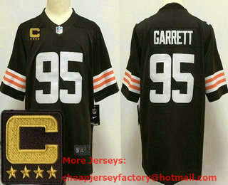 Men's Cleveland Browns #95 Myles Garrett Limited Brown 2022 Captain Patch Vapor Jersey