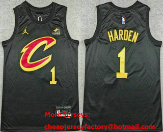 Men's Cleveland Cavaliers #1 James Harden Black Statement Icon Sponsor Swingman Jersey