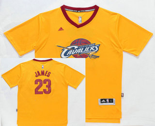 Men's Cleveland Cavaliers #23 LeBron James Revolution 30 Swingman 2014 New Yellow Fashion Short-Sleeved Jersey