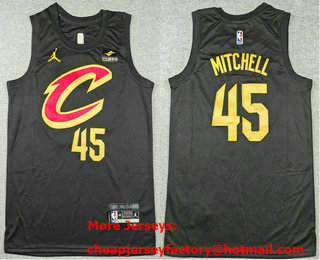 Men's Cleveland Cavaliers #45 Donovan Mitchell Black 2023 Jordan Swingman Stitched Jersey With Sponsor