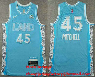 Men's Cleveland Cavaliers #45 Donovan Mitchell Blue 2024 City Edition Swingman Sponsor Stitched Jersey