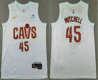 Men's Cleveland Cavaliers #45 Donovan Mitchell White 2023 Nike Swingman Stitched Jersey With Sponsor