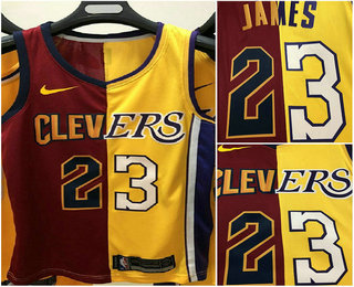 Men's Cleveland Cavaliers with Lakers #23 Lebron James Red With Yellow Two Tone Printed Swingman Nike Jersey
