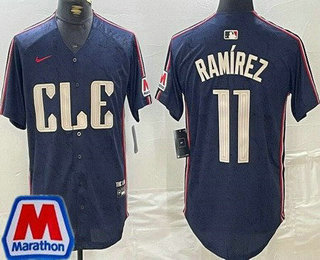 Men's Cleveland Guardians #11 Jose Ramirez Navy 2024 City Connect Marathon Patch Limited Jersey
