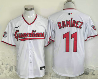 Men's Cleveland Guardians #11 Jose Ramirez White Stitched Limited Jersey