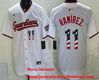 Men's Cleveland Guardians #11 Jose Ramirez White USA 250 Fourth of July Home Stitched Jersey