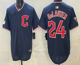 Men's Cleveland Guardians #24 Chase DeLauter Navy Limited Stitched Jersey