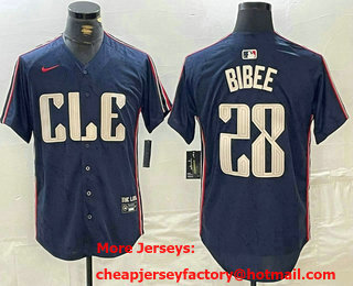 Men's Cleveland Guardians #28 Tanner Bibee Navy 2024 City Connect Limited Stitched Jersey