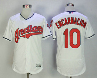 Men's Cleveland Indians #10 Edwin Encarnacion White Home Stitched MLB Flex Base Jersey