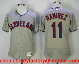 Men's Cleveland Indians #11 Jose Ramirez Gray Road Stitched MLB Flex Base Jersey