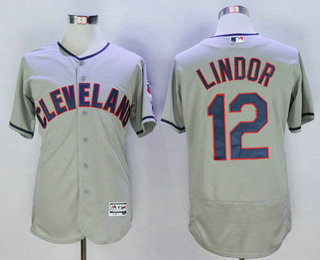 Men's Cleveland Indians #12 Francisco Lindor Gray Road 2016 Flexbase Baseball Jersey