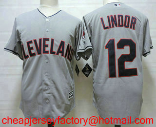 Men's Cleveland Indians #12 Francisco Lindor Gray Road Stitched MLB Cool Base Jersey