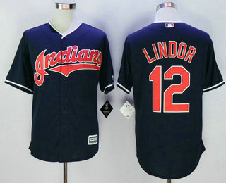 Men's Cleveland Indians #12 Francisco Lindor Navy Blue New Cool Base Jersey
