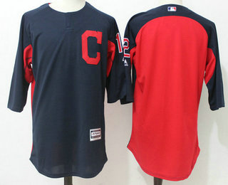 Men's Cleveland Indians #12 Francisco Lindor Navy Blue Red Collection On-Field 3/4-Sleeve Stitched MLB Batting Practice Jersey