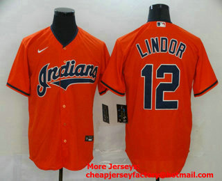 Men's Cleveland Indians #12 Francisco Lindor Orange Stitched MLB Cool Base Nike Jersey