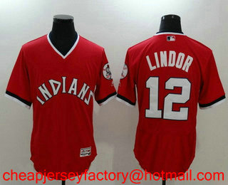 Men's Cleveland Indians #12 Francisco Lindor Red Pullover Stitched MLB Flex Base Jersey